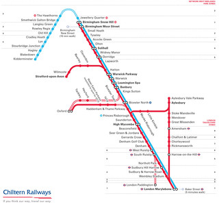 Mapa da rede de trens urbano e metropolitano Chiltern Railways