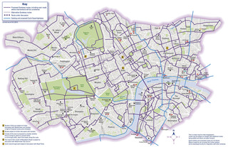 Mapa das ciclovias, ciclofaixas e ciclorrotas de Londres
