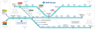Mapa da rede de trens urbano e metropolitano Docklands Light Railway (DLR)