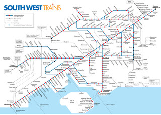 Mapa da rede de trens urbano e metropolitano South West Trains