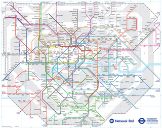 Mapa da rede de trens urbano e metropolitano de Londres