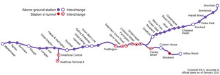 Mapa da rede de trens urbano e metropolitano Crossrail